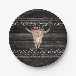 Rustieke bloemkoe skull boho chic aangepaste party papieren bordje