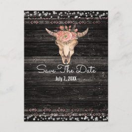 Rustieke bloemkoe skull boho chic save the date aankondigingskaart