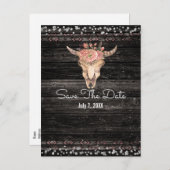 Rustieke bloemkoe skull boho chic save the date aankondigingskaart (Voorkant / Achterkant)