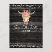 Rustieke bloemkoe skull boho chic save the date aankondigingskaart (Voorkant)
