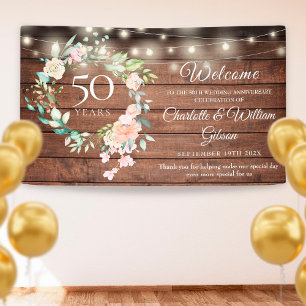 Rustieke bloemlichten 50ste verjaardag welkom spandoek