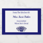 Rustieke Bloemmand Blauw Wit Bewerkbaar Voedselcontainer Etiket (Enkel label)