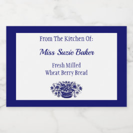 Rustieke Bloemmand Blauw Wit Bewerkbaar Voedselcontainer Etiket