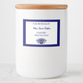 Rustieke Bloemmand Blauw Wit Bewerkbaar Voedselcontainer Etiket (Voorkant)