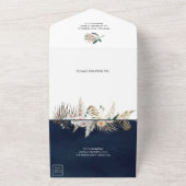 Rustieke bloemrijke Boho Pampas gras Navy Blauwe T All In One Uitnodiging (Buitenkant)