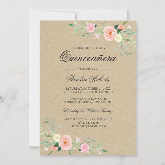 Rustieke bloemrijke Boho Quinceanera uitnodiging (Voorkant)