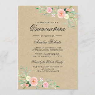 Rustieke bloemrijke Boho Quinceanera uitnodiging