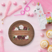 Rustieke bloemrijke burgundy en blos bruiloft papieren bordje (Feest)