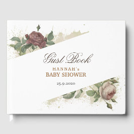 Rustieke bloemrijke burgundy marsala moderne baby  gastenboek