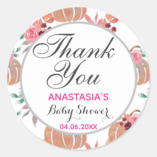Rustieke bloemrijke herfst dank je wel baby shower ronde sticker