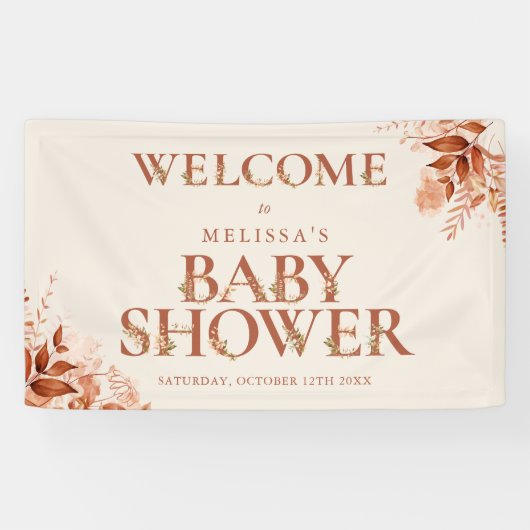 Rustieke bloemrijke letter herfst babyshower welko spandoek (Horizontaal)