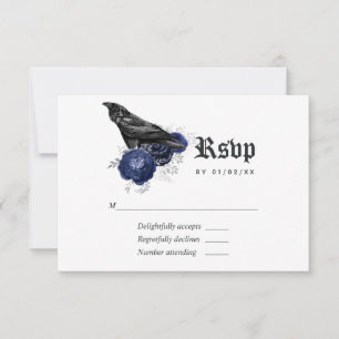 Rustieke bloemrijke raven gotische bruiloft RSVP kaartje