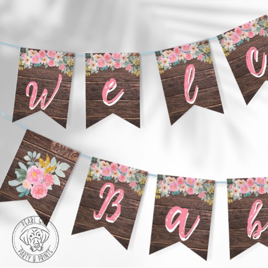 Rustieke bloemslinger baby verwelkoming banner