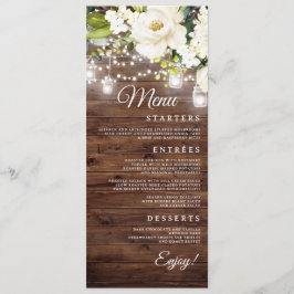 Rustieke bloemslingerlichten bruiloft diner menu