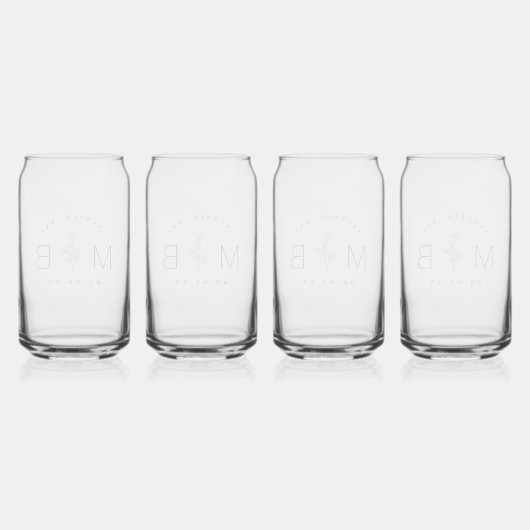 Rustieke bloemstengel bruiloft monogram blikvorm glas (Achterkant)