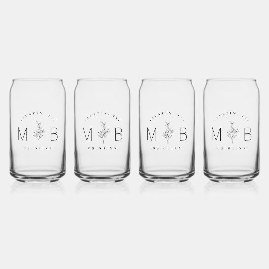 Rustieke bloemstengel bruiloft monogram blikvorm glas (Voorkant)