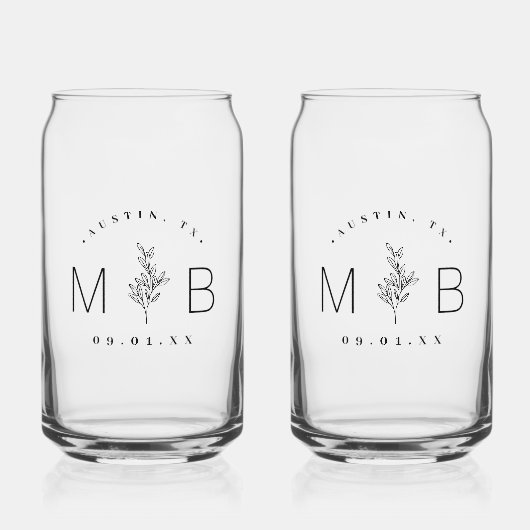 Rustieke bloemstengel bruiloft monogram blikvorm glas (Voorkant)