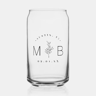 Rustieke bloemstengel bruiloft monogram blikvorm glas