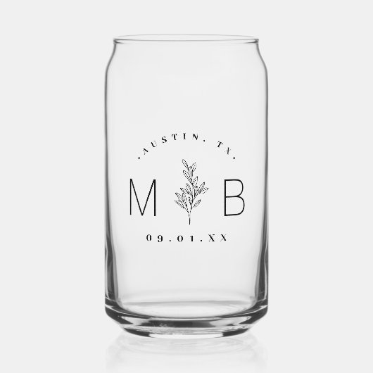 Rustieke bloemstengel bruiloft monogram blikvorm glas (Voorkant)