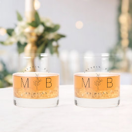 Rustieke bloemstengel bruiloft monogram whisky glas