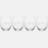 Rustieke bloemstengel bruiloft monogram wijnglas zonder voet (Voorkant)