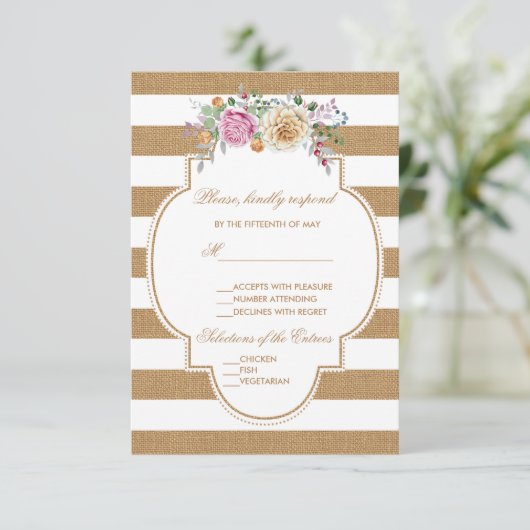 Rustieke Bloemstrikken Bruiloft RSVP (Staand voorkant)