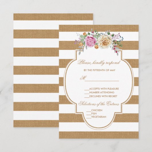 Rustieke Bloemstrikken Bruiloft RSVP Kaartje (Voorkant / Achterkant)