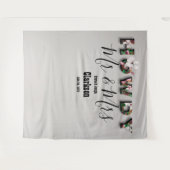 Rustieke bloemstuk Howdy Mr Mrs linnen fotobackdro Wandkleed (Voorkant (horizontaal))