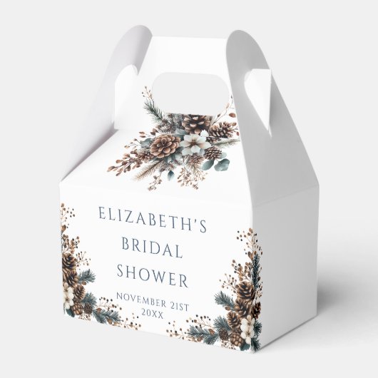 Rustieke bloemstuk met dennenappels bruiloftsontva bedankdoosjes (Voorkant Zijde)