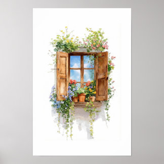 Rustieke bloemvenster – Cottage-stijl Poster