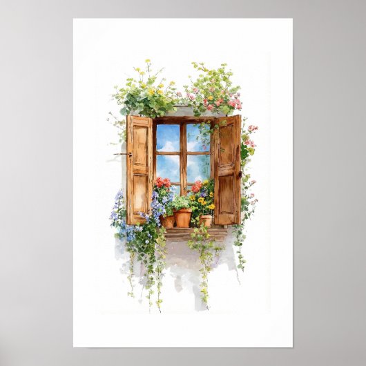 Rustieke bloemvenster – Cottage-stijl Poster (Voorkant)