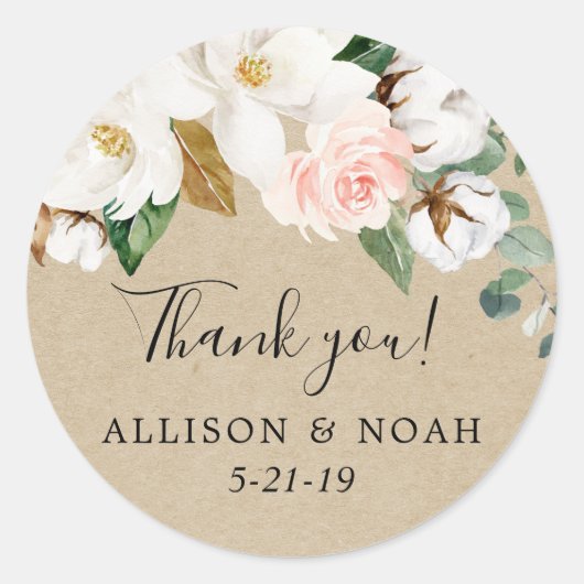 Rustieke bloesem blos roze wit magnolia gunst ronde sticker (Voorkant)