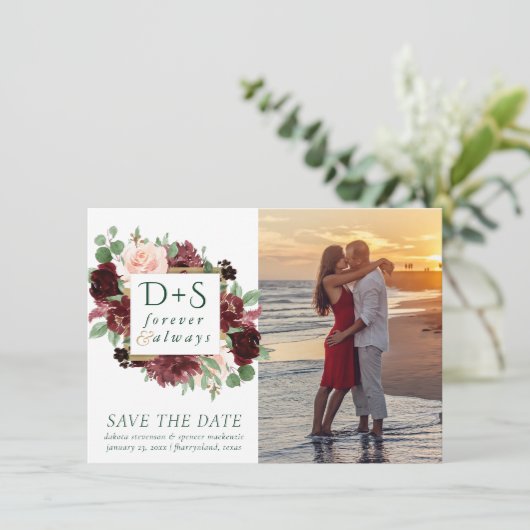 Rustieke Bloesems | Terracotta en Marsala Rood 2 F Save The Date (Staand voorkant)