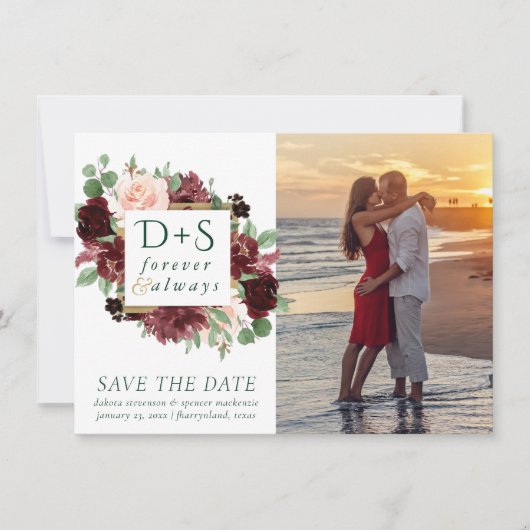 Rustieke Bloesems | Terracotta en Marsala Rood 2 F Save The Date (Voorkant)