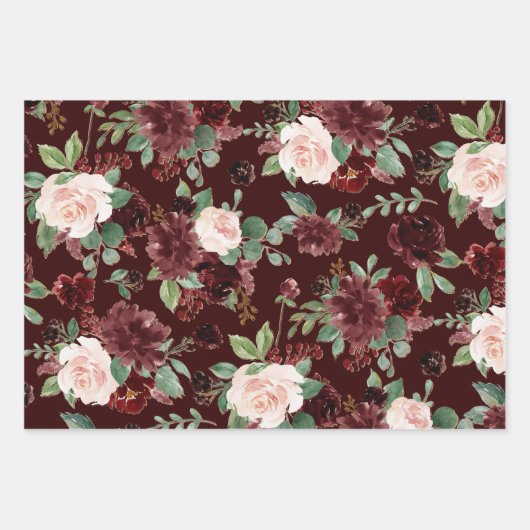 Rustieke Bloesems | Terracotta en Marsala Rood Pat Inpakpapier Vel (Voorkant 2)
