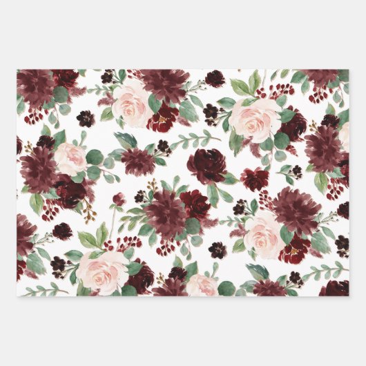 Rustieke Bloesems | Terracotta en Marsala Rood Pat Inpakpapier Vel (Voorkant)