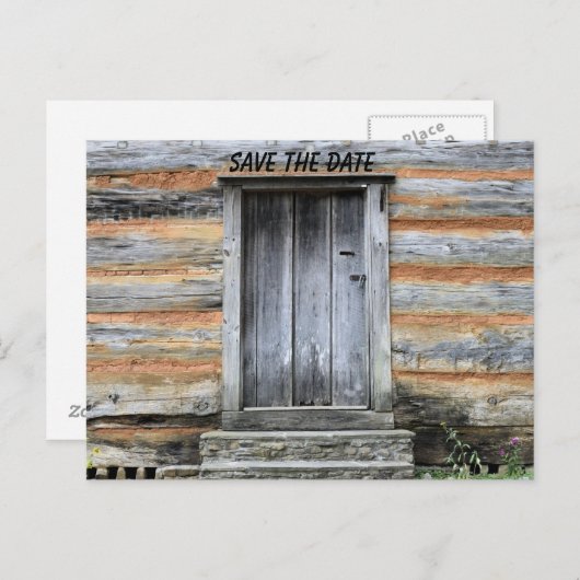 RUSTIEKE BLOKHUT HUIS SAVE THE DATE UITNODIGINGEN (Voorkant / Achterkant)