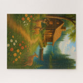 Rustieke Blokhut Idyllisch Boslandschap Puzzel (Horizontaal)