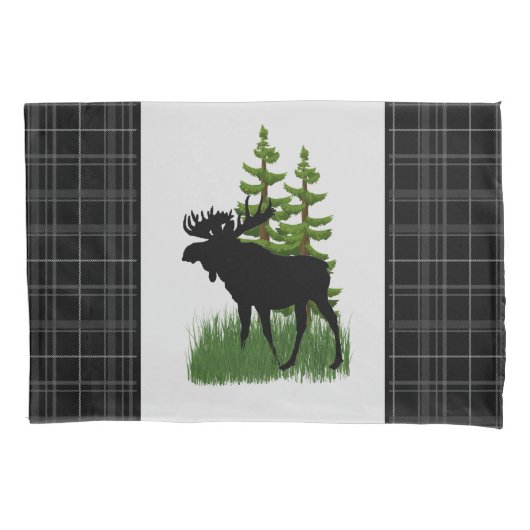 Rustieke blokhut stijl zwart geruit eland silhouet kussensloop (Voorkant)