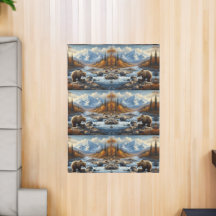 Rustieke Blokhut Wilde Dieren Grizzlybeer Vloerkle