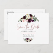 Rustieke Bloom, Bourgogne Bloemen Save the Date Briefkaart (Voorkant / Achterkant)