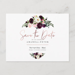 Rustieke Bloom, Bourgogne Bloemen Save the Date Briefkaart