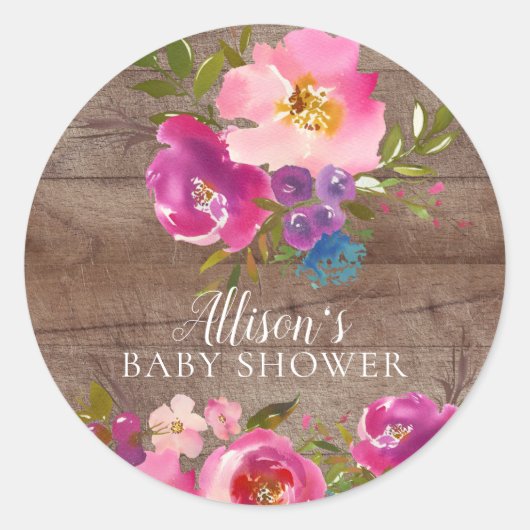 Rustieke Bloom Floral Baby shower Envelope Seal Ronde Sticker (Voorkant)