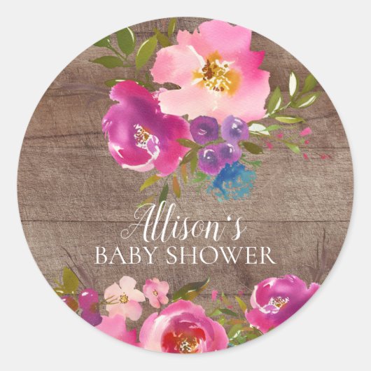 Rustieke Bloom Floral Baby shower Envelope Seal Ronde Sticker (Voorkant)