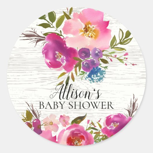 Rustieke Bloom Floral Baby shower Envelope Seal Ronde Sticker (Voorkant)