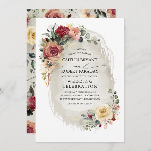 Rustieke Bloom Floral Fall bruiloft uitnodiging (Voorkant / Achterkant)