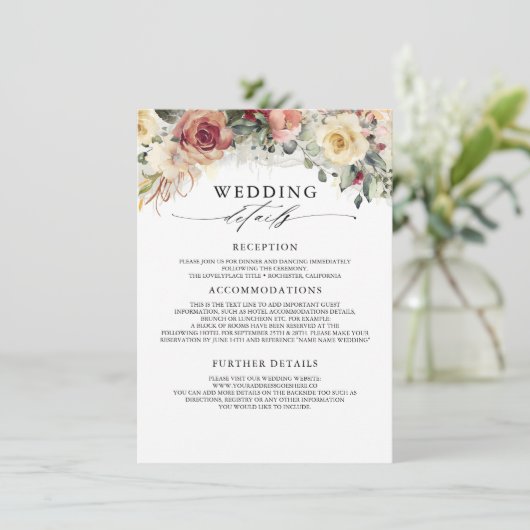 Rustieke Bloom herfst bruiloft informatie gast Informatiekaartje (Staand voorkant)