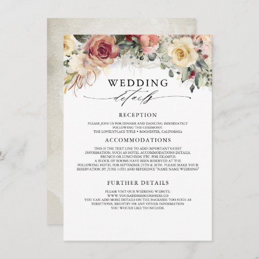 Rustieke Bloom herfst bruiloft informatie gast Informatiekaartje (Voorkant / Achterkant)