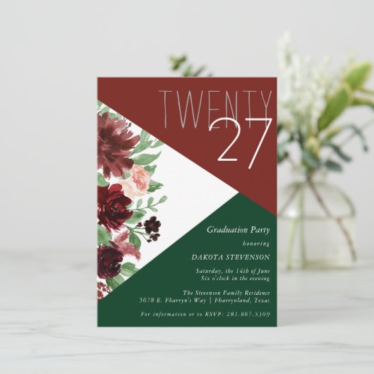 Rustieke Blooms | Colorblock Terracotta en Marsala Kaart (Staand voorkant)