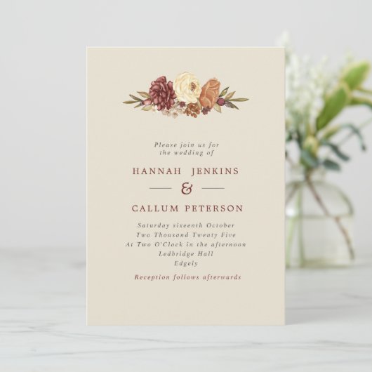 Rustieke Blooms herfst bruiloft Kaart (Staand voorkant)
